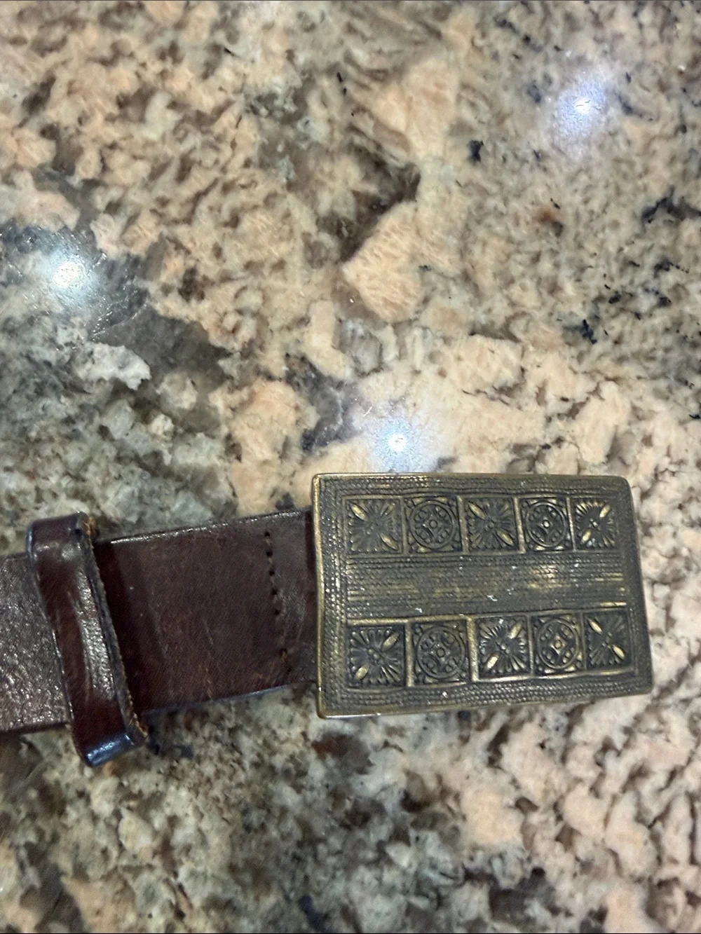 Classic Brown Leather Belt with Brass Buckle